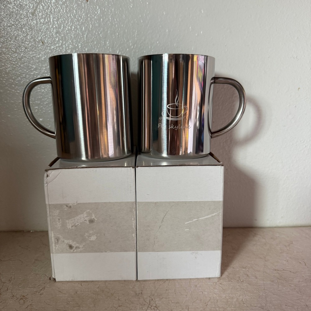 Stainless Steel Coffee Mugs Set of 2 Double Wall Insulated Travel Mug Silver